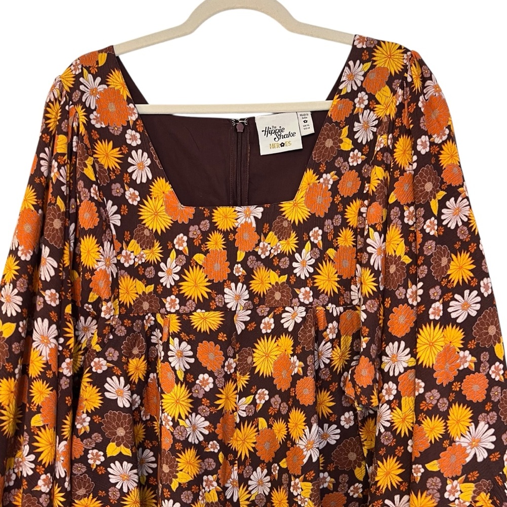 Boho Floral Mini Dress in Brown & Orange - Picture 3 of 6